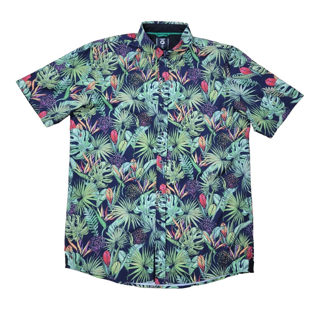 Fried Denim NYC Mens XL Black Green All Over Floral Button Down Short Sleeve - Picture 2 of 7